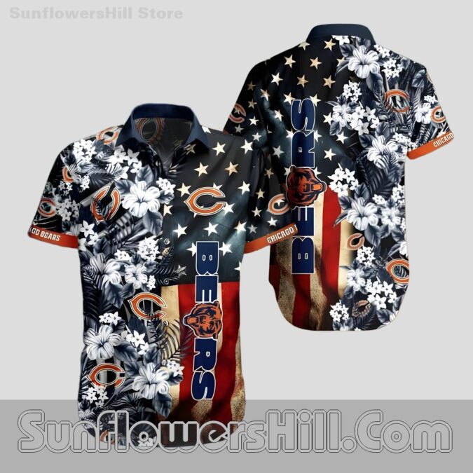 Chicago Bears Star Spangled Floral Hawaiian Shirt for Fourth of July Fans