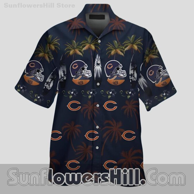 Chicago Bears Tropical Helmet Button Up Shirt for Beach Cookouts