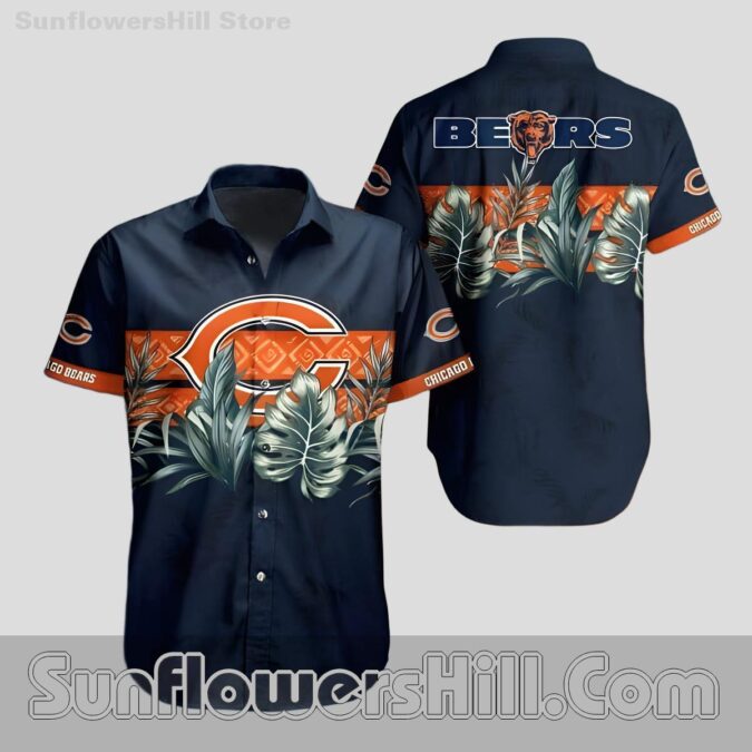 Chicago Bears Tropical Leaf Button Up Shirt for Game Day Fans Chicago Bears Tropical Leaf Button Up Shirt for Game Day Fans