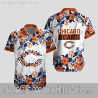 Chicago Bears White Hibiscus Casual Shirt for Tailgating and BBQs