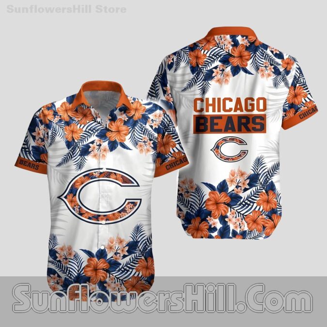 Chicago Bears White Hibiscus Casual Shirt for Tailgating and BBQs