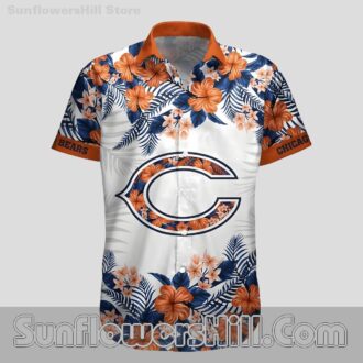 Chicago Bears White Hibiscus Casual Shirt for Tailgating and BBQs