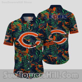 Trendy Chicago Bears Jungle Leaf Button Up Shirt for Beach Days