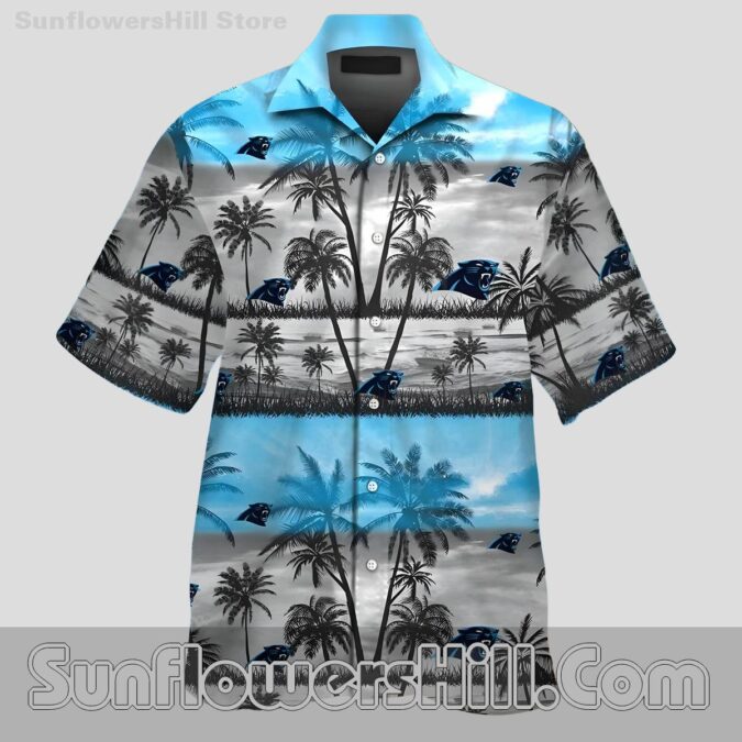 Carolina Panthers Black Palm Tree Aloha Shirt for Fans and Tailgates Carolina Panthers Black Palm Tree Aloha Shirt for Fans and Tailgates