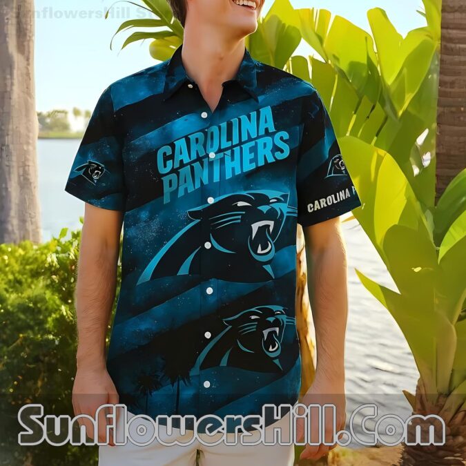 Carolina Panthers Black Stripe Hawaiian Shirt for Game Day Fans Carolina Panthers Black Stripe Hawaiian Shirt for Game Day Fans