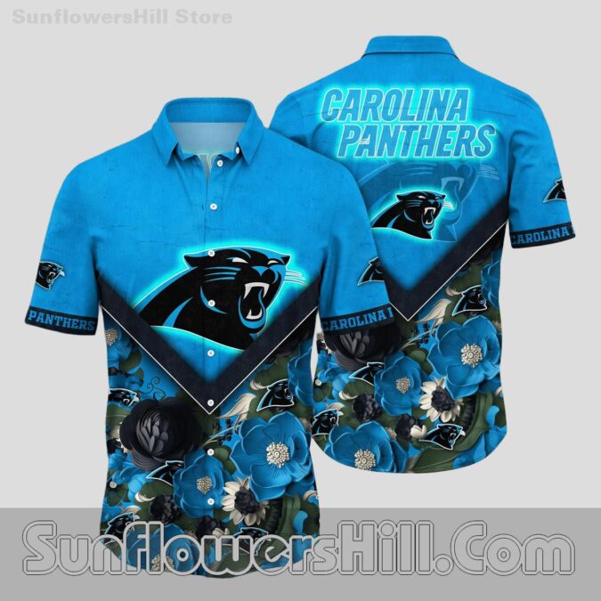 Carolina Panthers Blue Floral Button Up Shirt for Beach Tailgates Carolina Panthers Blue Floral Button Up Shirt for Beach Tailgates