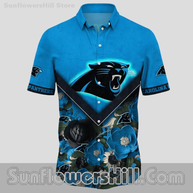 Carolina Panthers Blue Floral Button Up Shirt for Beach Tailgates