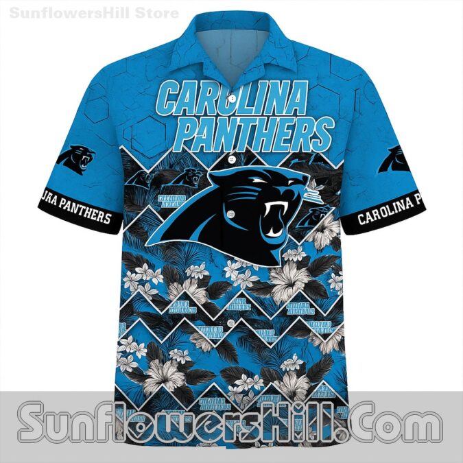 Carolina Panthers Blue Floral Hawaiian Shirt for Beach Parties Carolina Panthers Blue Floral Hawaiian Shirt for Beach Parties