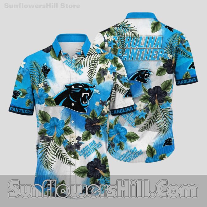 Carolina Panthers Blue Hibiscus Hawaiian Shirt for Game Day Fans Carolina Panthers Blue Hibiscus Hawaiian Shirt for Game Day Fans