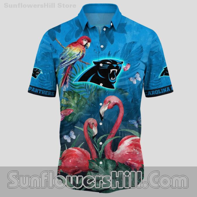 Carolina Panthers Flamingo Leaf Hawaiian Shirt for Summer BBQ Fans Carolina Panthers Flamingo Leaf Hawaiian Shirt for Summer BBQ Fans