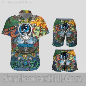 Carolina Panthers Grateful Dead Print Hawaiian Shirt for Music Fans