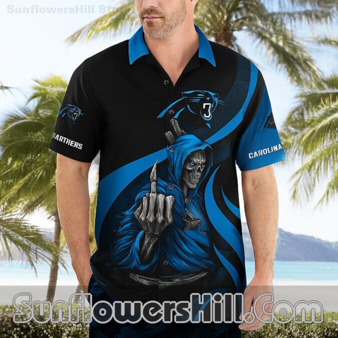 Carolina Panthers Grim Reaper Hawaiian Shirt for Game Day Fans Carolina Panthers Grim Reaper Hawaiian Shirt for Game Day Fans