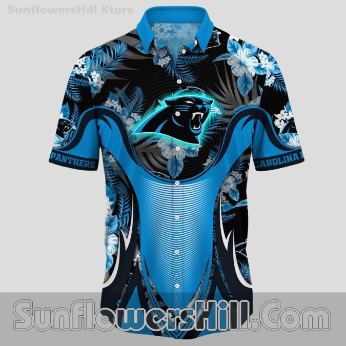 Carolina Panthers Hibiscus Floral Button Up Shirt for Beach Cookouts