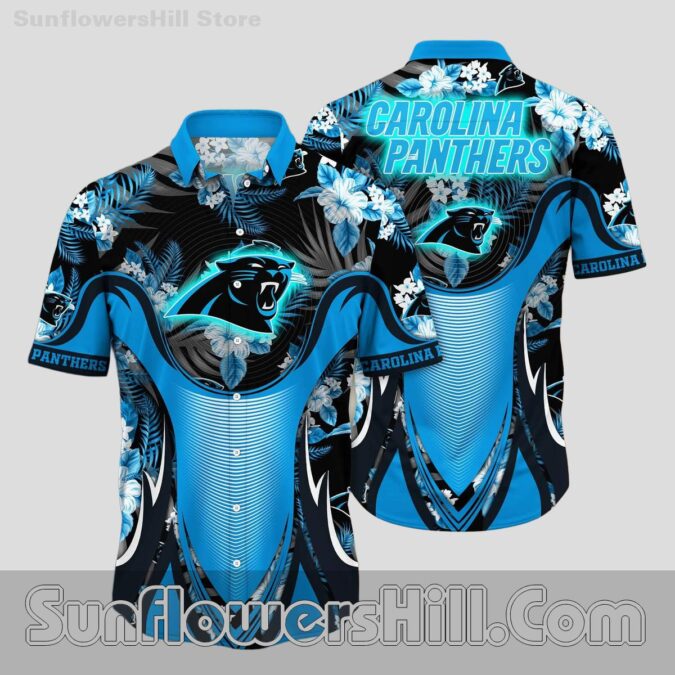 Carolina Panthers Hibiscus Floral Button Up Shirt for Beach Cookouts