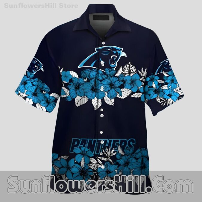 Carolina Panthers Hibiscus Stripe Hawaiian Shirt for Game Day BBQs Carolina Panthers Hibiscus Stripe Hawaiian Shirt for Game Day BBQs