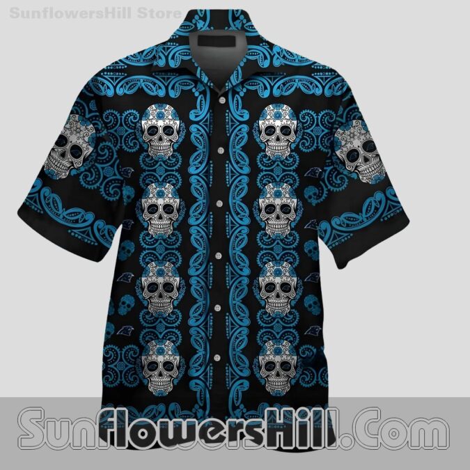 Carolina Panthers Skull Floral Hawaiian Shirt for Game Day Fans Carolina Panthers Skull Floral Hawaiian Shirt for Game Day Fans