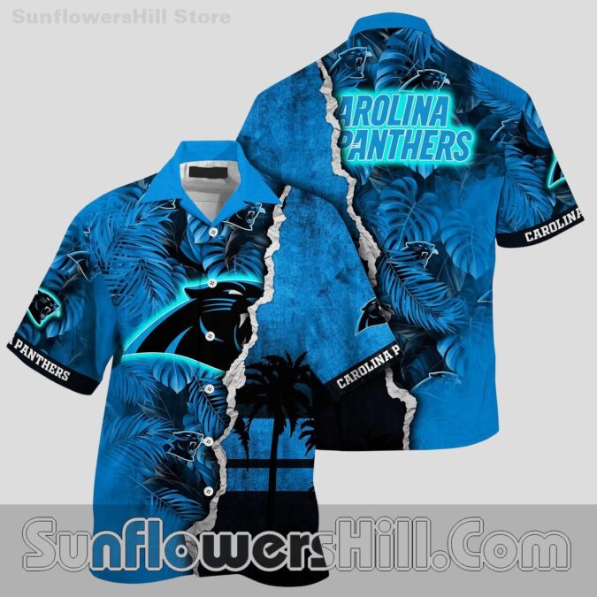Carolina Panthers Split Palm Tree Hawaiian Shirt for Summer Cookouts Carolina Panthers Split Palm Tree Hawaiian Shirt for Summer Cookouts