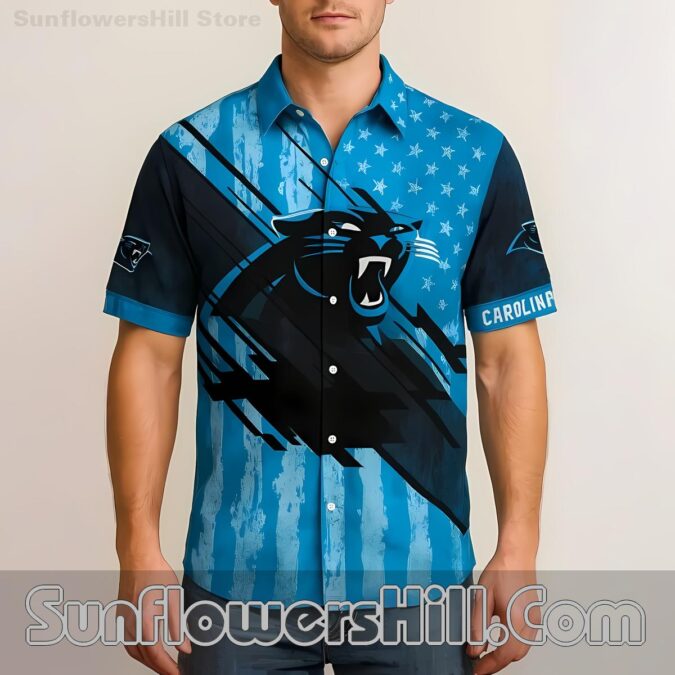 Carolina Panthers Star Stripe Button Up Shirt for Tailgate Parties Carolina Panthers Star Stripe Button Up Shirt for Tailgate Parties