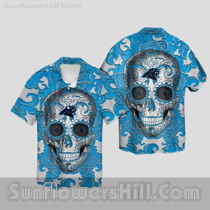 Carolina Panthers Sugar Skull Hawaiian Shirt for Game Day Fans Carolina Panthers Sugar Skull Hawaiian Shirt for Game Day Fans