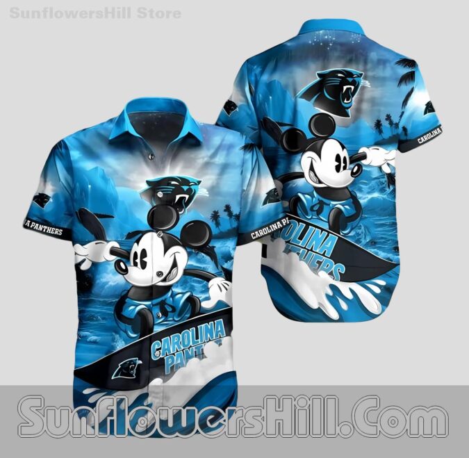 Carolina Panthers Surfboard Mickey Aloha Shirt for Game Day Fun Carolina Panthers Surfboard Mickey Aloha Shirt for Game Day Fun