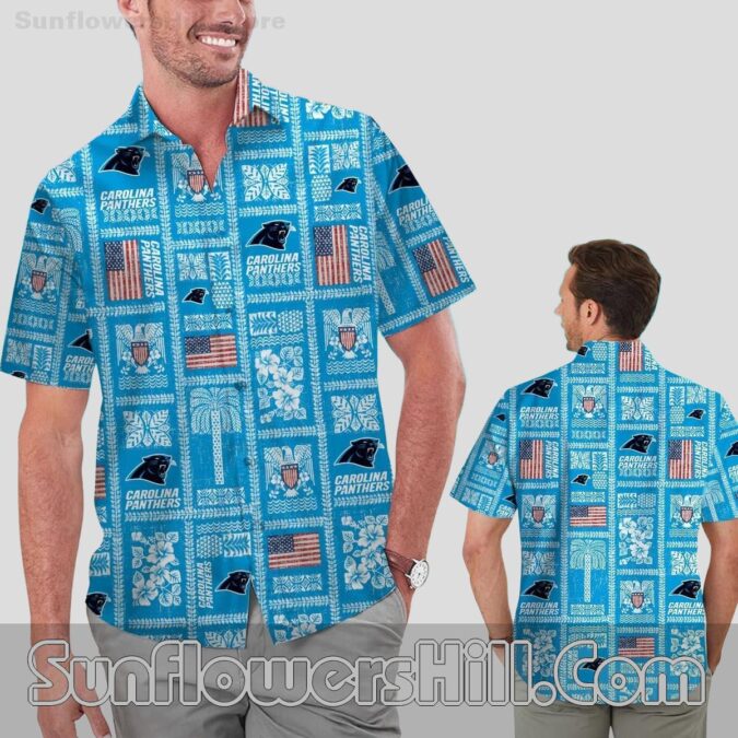 Carolina Panthers Tropical Flag Button Up Shirt for Game Day Tailgates