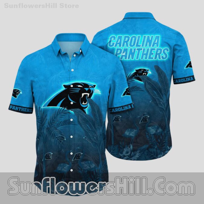 Carolina Panthers Tropical Leaf Button Up Shirt for Game Day Fans Carolina Panthers Tropical Leaf Button Up Shirt for Game Day Fans