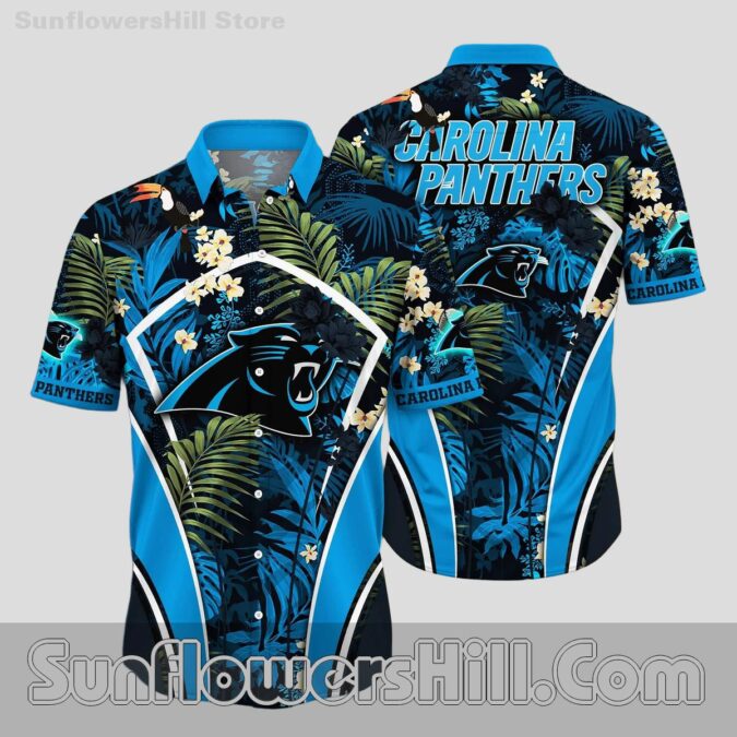 Carolina Panthers Tropical Palm Button Up Shirt for Beach Trips Carolina Panthers Tropical Palm Button Up Shirt for Beach Trips