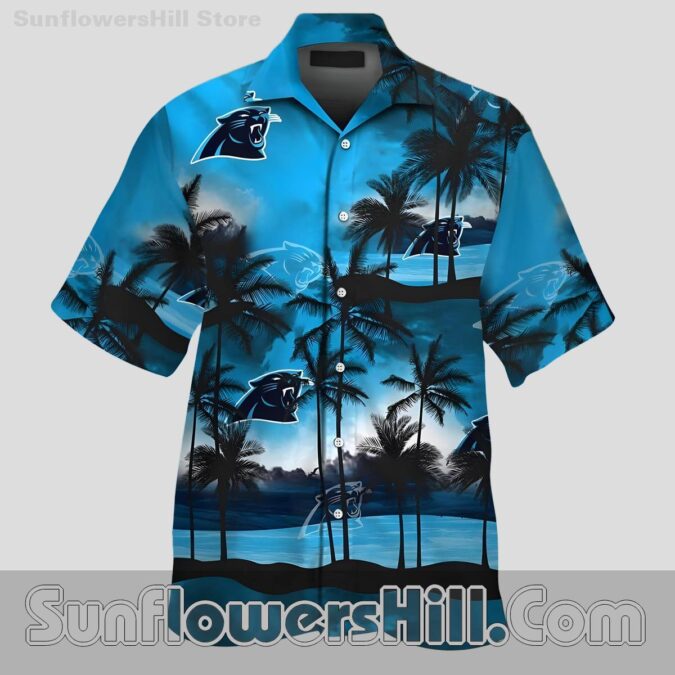 Carolina Panthers Palm Sunset Button Up Shirt for Summer Game Days Carolina Panthers Palm Sunset Button Up Shirt for Summer Game Days
