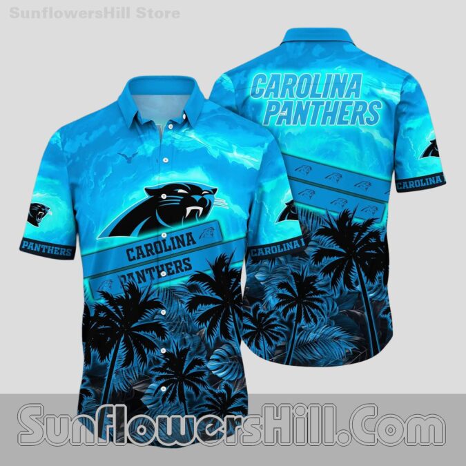 Carolina Panthers Palm Print Button Up Shirt for Beach Day Fans Carolina Panthers Palm Print Button Up Shirt for Beach Day Fans