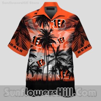 Cincinnati Bengals Bold Palm Print Short Sleeve Shirt for BBQs and Vacations