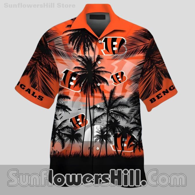 Cincinnati Bengals Bold Palm Print Short Sleeve Shirt for BBQs and Vacations