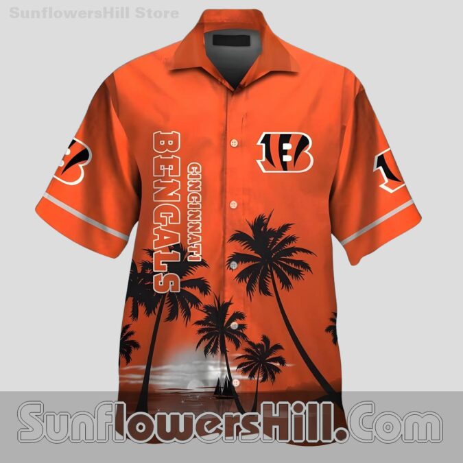 Cincinnati Bengals Coastal Silhouette Hawaiian Shirt for Football Fans Cincinnati Bengals Coastal Silhouette Hawaiian Shirt for Football Fans