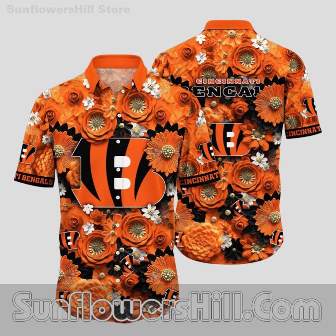 Cincinnati Bengals Floral Burst Hawaiian Shirt for Game Day Fans Cincinnati Bengals Floral Burst Hawaiian Shirt for Game Day Fans