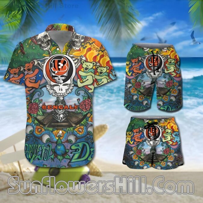 Cincinnati Bengals Grateful Dead Bear Shirt and Shorts Set for Festival Fans