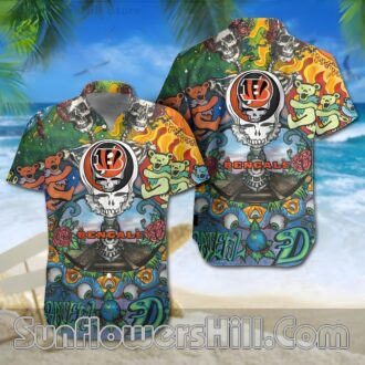 Cincinnati Bengals Grateful Dead Bear Shirt and Shorts Set for Festival Fans