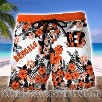 Cincinnati Bengals Hibiscus Bloom Hawaiian Shirt and Shorts Set for Beach Trips