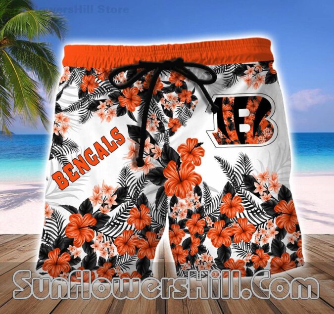 Cincinnati Bengals Hibiscus Bloom Hawaiian Shirt and Shorts Set for Beach Trips