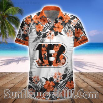 Cincinnati Bengals Hibiscus Bloom Hawaiian Shirt and Shorts Set for Beach Trips
