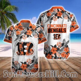 Cincinnati Bengals Hibiscus Bloom Hawaiian Shirt and Shorts Set for Beach Trips