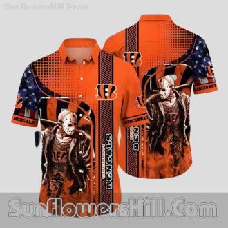 Cincinnati Bengals Jason Flames Button Up Shirt for Halloween Fans