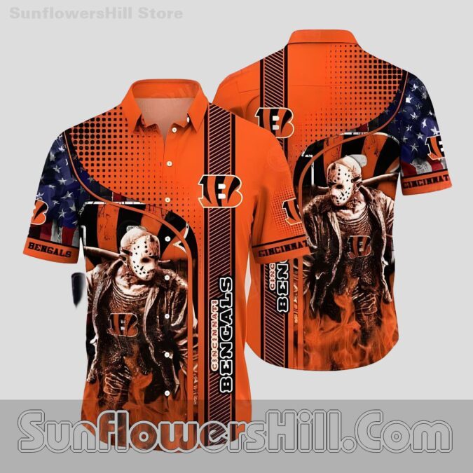 Cincinnati Bengals Jason Flames Button Up Shirt for Halloween Fans Cincinnati Bengals Jason Flames Button Up Shirt for Halloween Fans