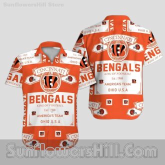 Cincinnati Bengals Label Graphic Button Up Shirt for Tailgate Fans