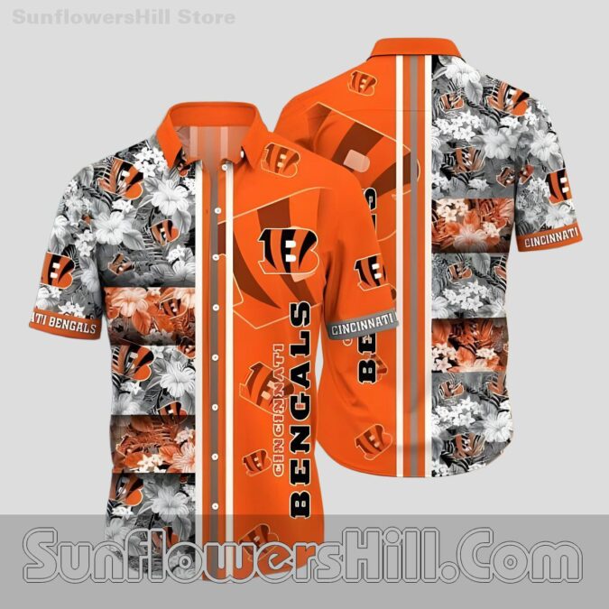 Cincinnati Bengals Orange Floral Button Up Shirt for Tailgate Fans Cincinnati Bengals Orange Floral Button Up Shirt for Tailgate Fans
