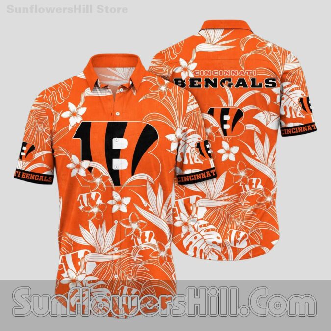 Cincinnati Bengals Orange Hibiscus Casual Shirt for Summer Cookouts Cincinnati Bengals Orange Hibiscus Casual Shirt for Summer Cookouts