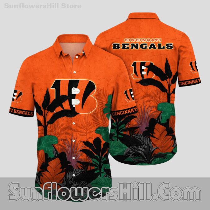 Cincinnati Bengals Orange Leaf Print Hawaiian Shirt for Summer Game Days Cincinnati Bengals Orange Leaf Print Hawaiian Shirt for Summer Game Days