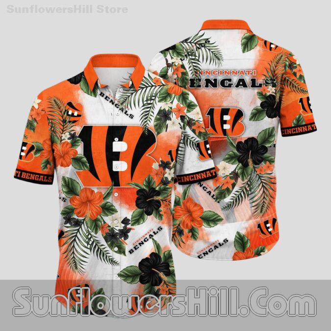 Cincinnati Bengals Palm Flower Casual Shirt for Football Sundays Cincinnati Bengals Palm Flower Casual Shirt for Football Sundays