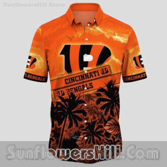 Cincinnati Bengals Palm Tree Button Up Shirt for Summer Tailgates
