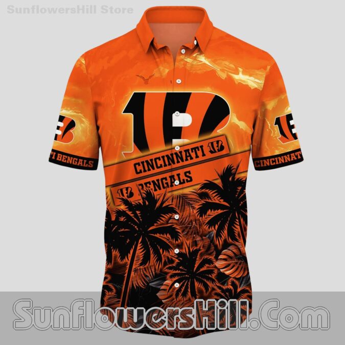 Cincinnati Bengals Palm Tree Button Up Shirt for Summer Tailgates
