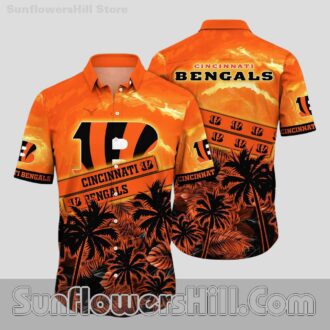 Cincinnati Bengals Palm Tree Button Up Shirt for Summer Tailgates
