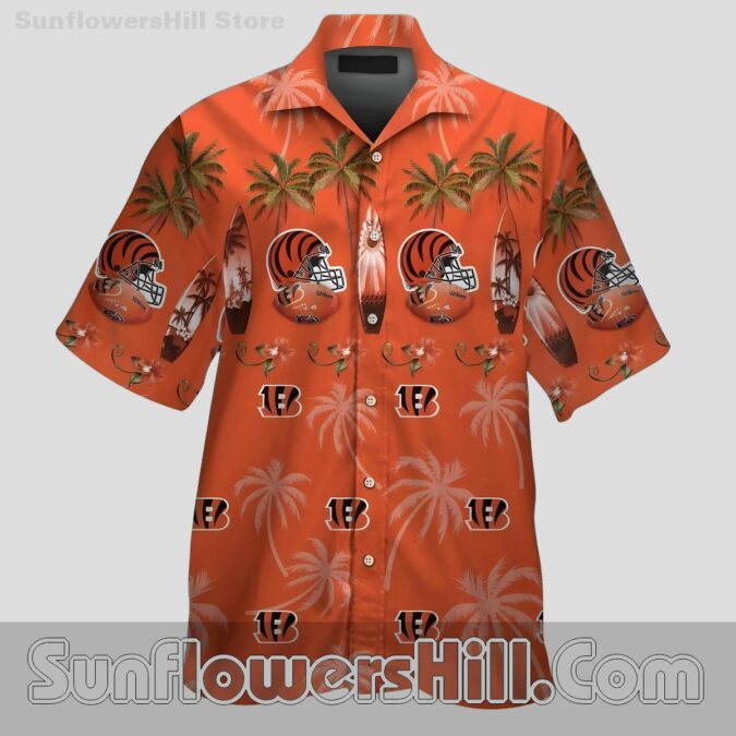 Cincinnati Bengals Palm Tree Helmet Hawaiian Shirt for Beach Tailgates Cincinnati Bengals Palm Tree Helmet Hawaiian Shirt for Beach Tailgates